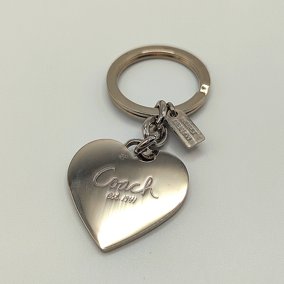 Coach Multi Legacy Stripe Heart Keychain Key Ring Fob MINT NWOT - Picture 3 of 4